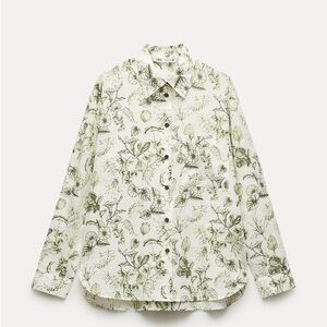 Zara Green and Cream Toile printed button down top